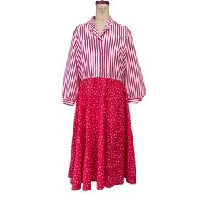 Missy H Red Multi Pattern A-line Vintage Midi Dress 16 REPAIR Cutter